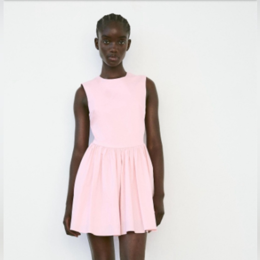 Zara Pink Sleeveless Pleated Dress